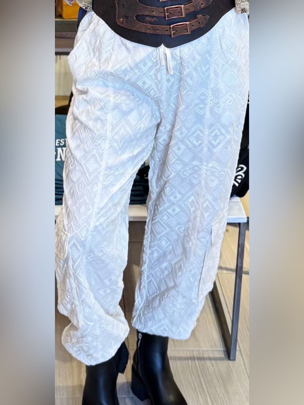 100🌟 Jaded Gypsy White Textured Balloon Pants | Boho Drawstring